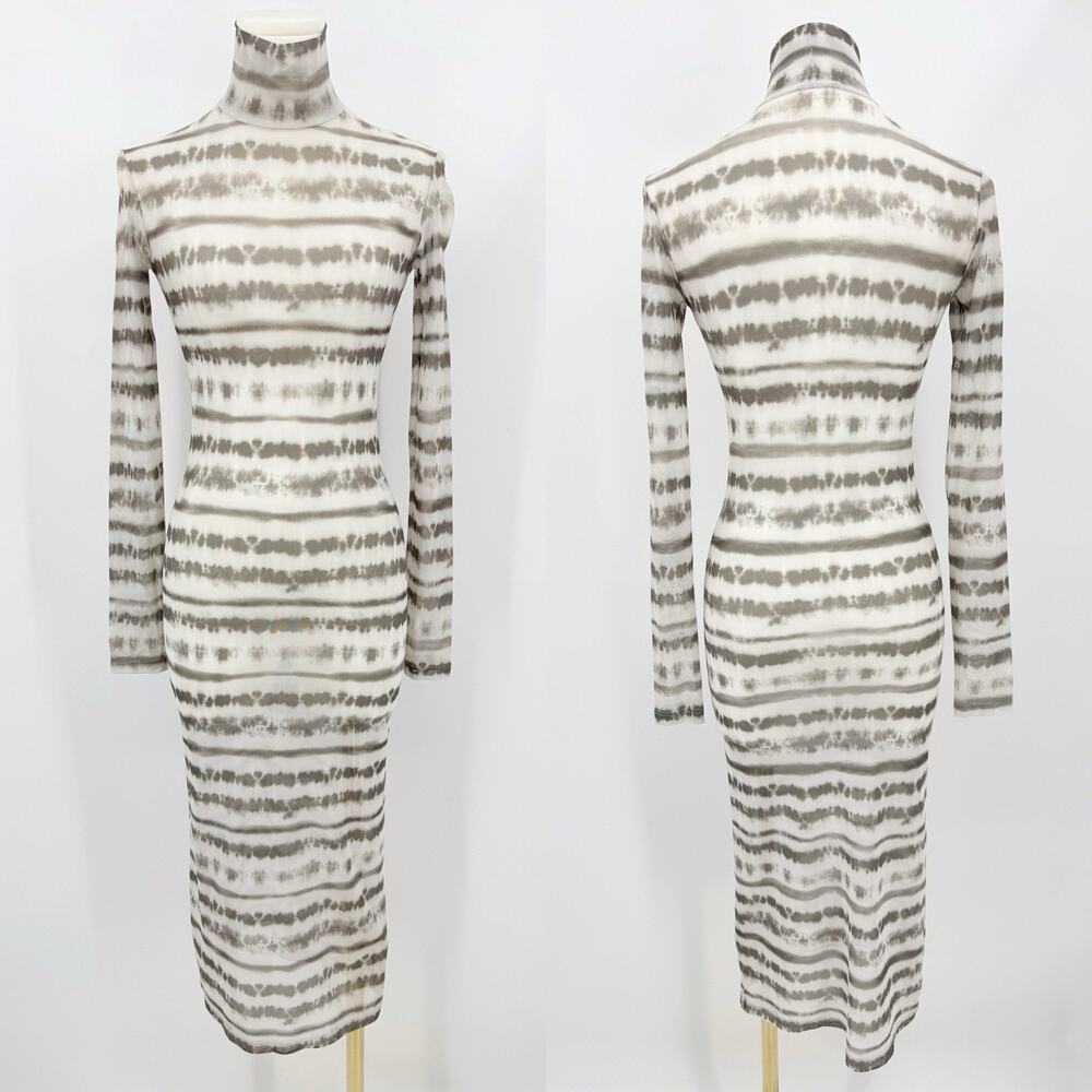 Kikiriki Tie Dye Bodycon Midi Dress S Turtleneck Mesh Long Sleeve Y2K Layering